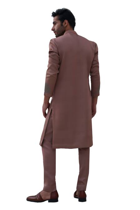 Amrit Dawani_Brown Modal, Silk Beads Placement Embroidered Kurta Set _at_Aza_Fashions