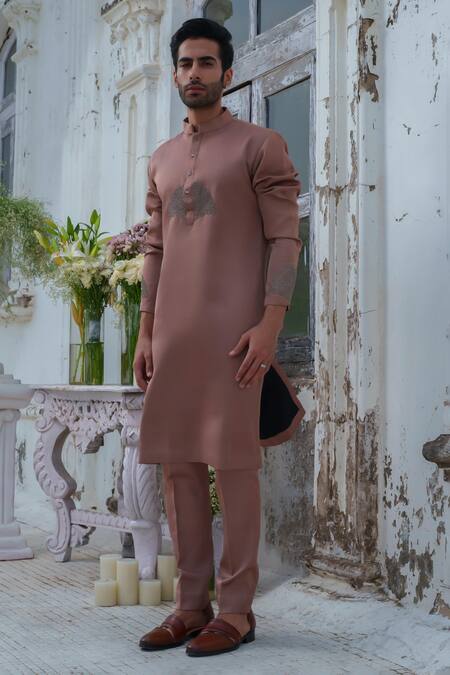 Buy_Amrit Dawani_Brown Modal, Silk Beads Placement Embroidered Kurta Set 
