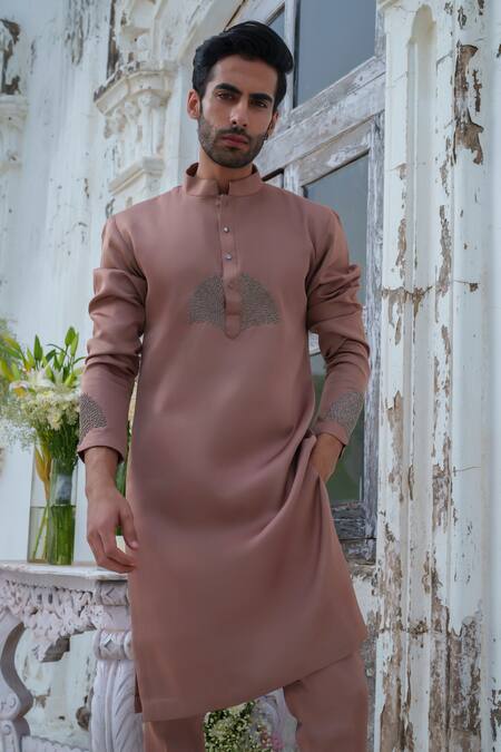 Shop_Amrit Dawani_Brown Modal, Silk Beads Placement Embroidered Kurta Set 