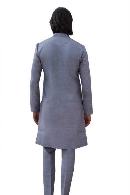 Amrit Dawani_Grey Cotton, Silk Beads, Embroidery Floral Kurta Set _at_Aza_Fashions