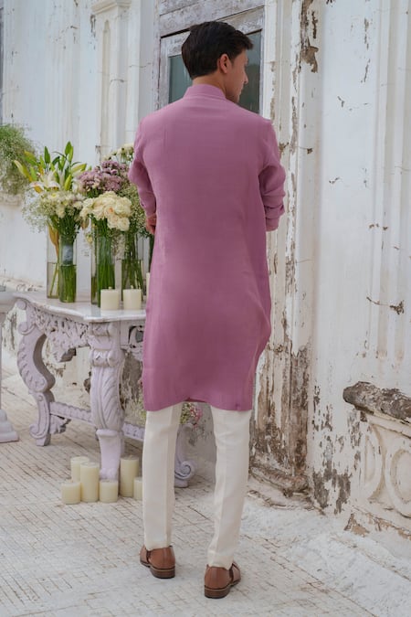 Shop_Amrit Dawani_Purple , Satin Beads Bird Placement Embroidered Kurta Set _at_Aza_Fashions