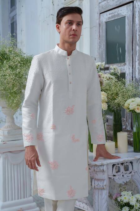 Buy Amrit Dawani Ivory Cotton, Silk Sequins, Beads Floral Placement Embroidered Kurta Set Online at Aza Fashions Buy_Amrit Dawani_Ivory Cotton, Silk Sequins, Beads Floral Placement Embroidered Kurta Set _Online_at_Aza_Fashions