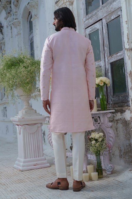 Amrit Dawani_Pink Silk, Cotton Embroidery Kurta Set _Online_at_Aza_Fashions