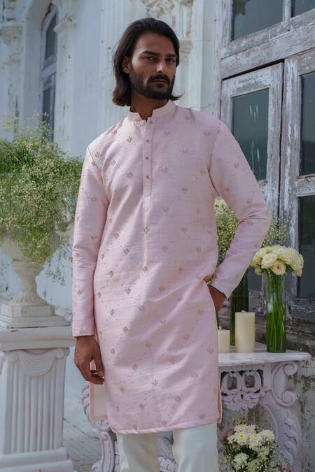 Buy_Amrit Dawani_Pink Silk, Cotton Embroidery Kurta Set 