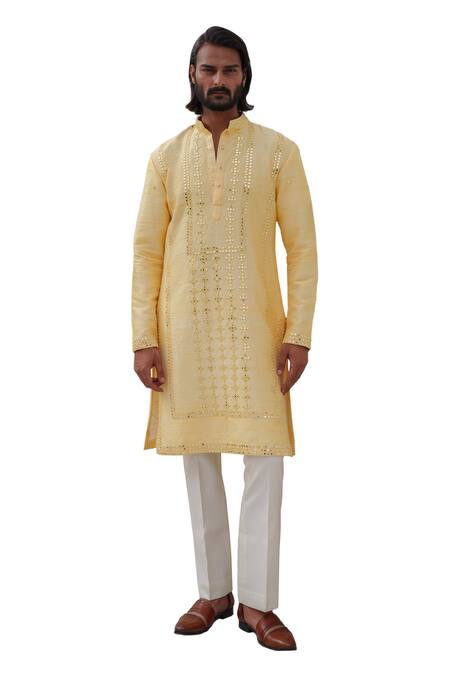 Shop Amrit Dawani Yellow Silk, Cotton, Modal Mirrors, Embroidery Kurta Set With Stole Online at Aza Fashions Shop_Amrit Dawani_Yellow Silk, Cotton, Modal Mirrors, Embroidery Kurta Set With Stole _Online_at_Aza_Fashions