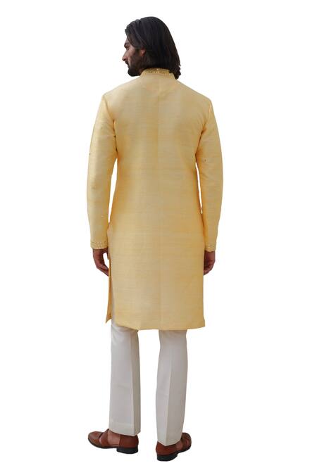Buy Amrit Dawani Yellow Silk, Cotton, Modal Mirrors, Embroidery Kurta Set With Stole Buy_Amrit Dawani_Yellow Silk, Cotton, Modal Mirrors, Embroidery Kurta Set With Stole