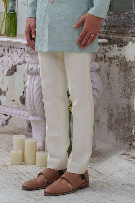 Amrit Dawani_Green Chanderi, Cotton Satin, Cotton, Silk Textured Pattern Kurta Set _at_Aza_Fashions