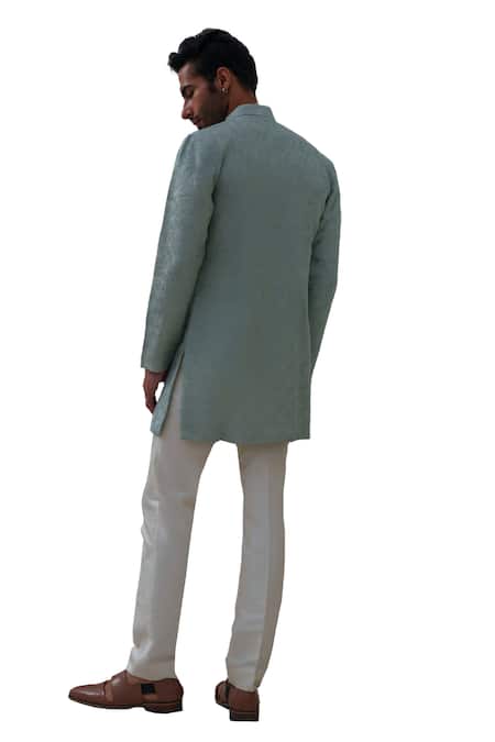 Buy_Amrit Dawani_Green Chanderi, Cotton Satin, Cotton, Silk Textured Pattern Kurta Set 