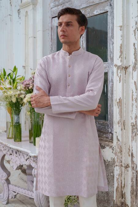 Amrit Dawani Purple Chanderi, Cotton, Silk Textured Kurta Set at Aza Fashions Amrit Dawani_Purple Chanderi, Cotton, Silk Textured Kurta Set _at_Aza_Fashions