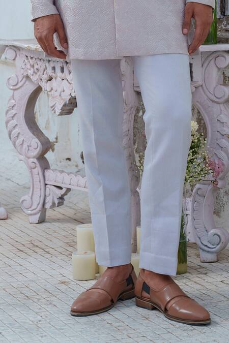 Buy_Amrit Dawani_Grey Chanderi, Satin, Textured Pattern Kurta Pant Set _Online_at_Aza_Fashions