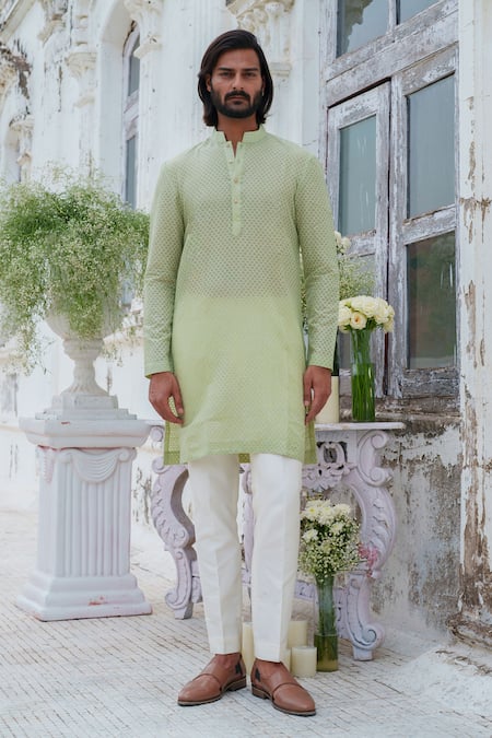 Amrit Dawani Green Kurta Chanderi Textured Geometric Pattern Set