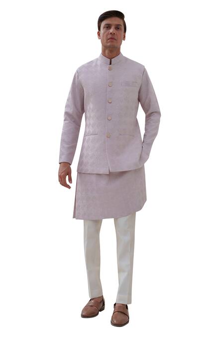 Shop Amrit Dawani Purple Chanderi, Cotton, Silk Textured Bundi And Kurta Set Online at Aza Fashions Shop_Amrit Dawani_Purple Chanderi, Cotton, Silk Textured Bundi And Kurta Set _Online_at_Aza_Fashions