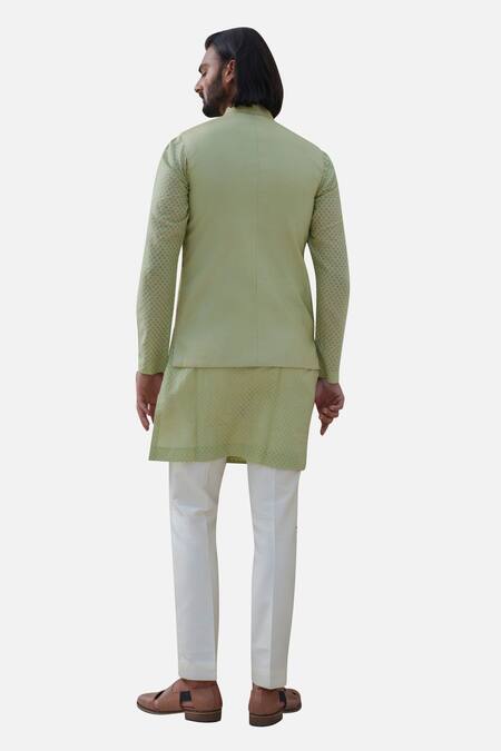 Amrit Dawani Green , Chanderi, Satin Zari, Beads, Zardozi Bundi And Kurta Set at Aza Fashions Amrit Dawani_Green , Chanderi, Satin Zari, Beads, Zardozi Bundi And Kurta Set _at_Aza_Fashions