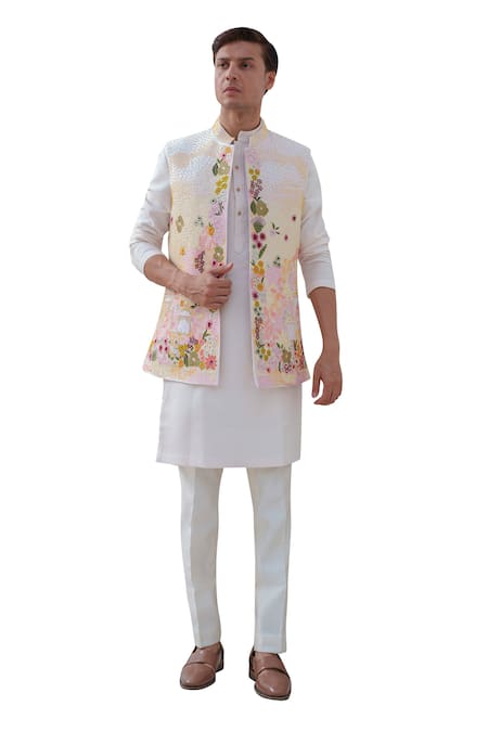 Buy Amrit Dawani Multi Color Silk, Cotton Embroidery Floral Bundi And Kurta Set Online at Aza Fashions Buy_Amrit Dawani_Multi Color Silk, Cotton Embroidery Floral Bundi And Kurta Set _Online_at_Aza_Fashions