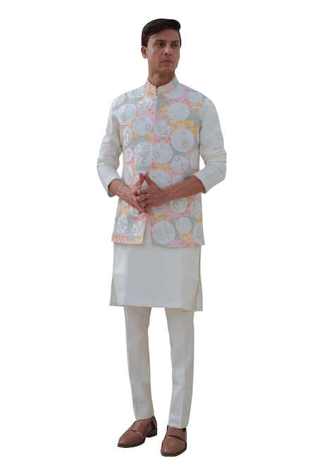 Amrit Dawani_Multi Color Silk, Cotton Beads Embroidered Bundi And Kurta Set _Online_at_Aza_Fashions