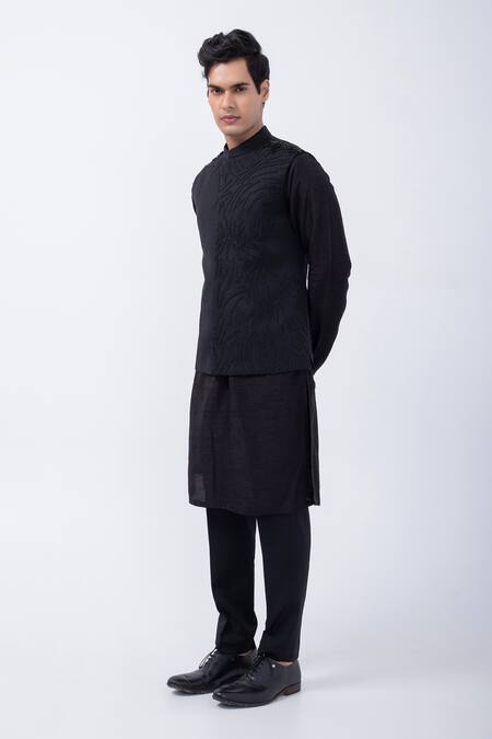 Buy Kaka Calcutta Black Bamboo, Cotton, Silk Beads Embellished Bundi Pyjama Set Online at Aza Fashions Buy_Kaka Calcutta_Black Bamboo, Cotton, Silk Beads Embellished Bundi Pyjama Set _Online_at_Aza_Fashions