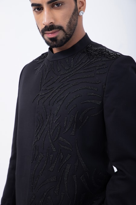 Shop Kaka Calcutta Black Beads Embellished Bandhgala With Pant Online at Aza Fashions Shop_Kaka Calcutta_Black Beads Embellished Bandhgala With Pant _Online_at_Aza_Fashions