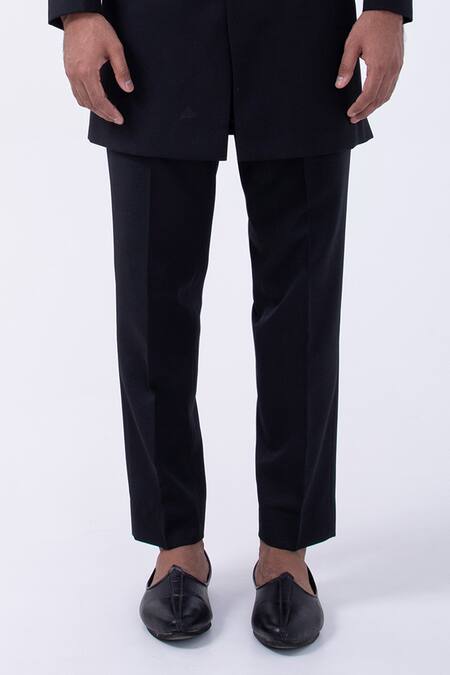 Kaka Calcutta Black Wool Zari Zardozi Embroidered Bandhgala With Pant Online at Aza Fashions Kaka Calcutta_Black Wool Zari Zardozi Embroidered Bandhgala With Pant _Online_at_Aza_Fashions