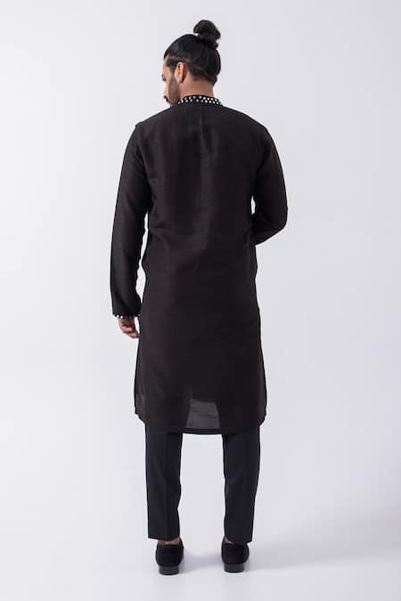 Shop Kaka Calcutta Black Bamboo, Cotton, Silk Mirrors Embellished Kurta With Pyjama at Aza Fashions Shop_Kaka Calcutta_Black Bamboo, Cotton, Silk Mirrors Embellished Kurta With Pyjama _at_Aza_Fashions