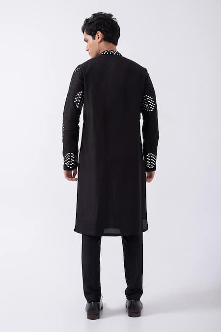 Shop Kaka Calcutta Black Bamboo, Cotton, Silk Mirrors Circular Embellished Kurta With Pyjama at Aza Fashions Shop_Kaka Calcutta_Black Bamboo, Cotton, Silk Mirrors Circular Embellished Kurta With Pyjama _at_Aza_Fashions
