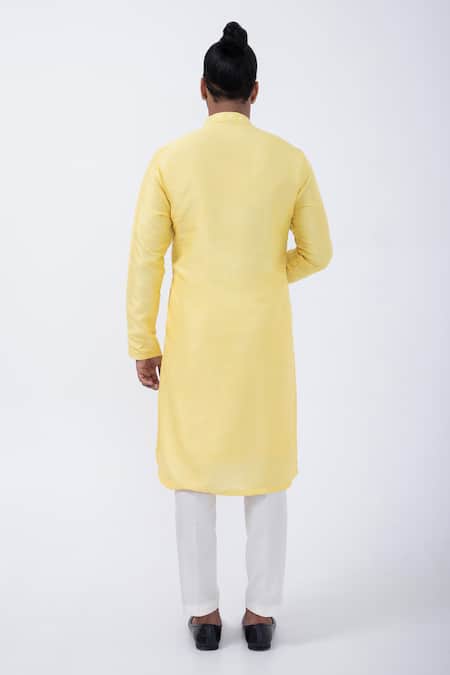 Shop Kaka Calcutta Yellow Bamboo, Cotton, Silk Mirrors Placement Kurta With Pyjama at Aza Fashions Shop_Kaka Calcutta_Yellow Bamboo, Cotton, Silk Mirrors Placement Kurta With Pyjama _at_Aza_Fashions
