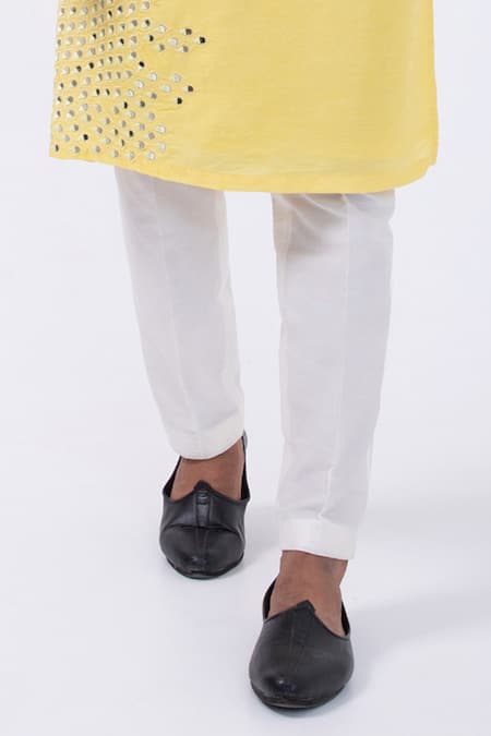 Kaka Calcutta Yellow Bamboo, Cotton, Silk Mirrors Placement Kurta With Pyjama Online at Aza Fashions Kaka Calcutta_Yellow Bamboo, Cotton, Silk Mirrors Placement Kurta With Pyjama _Online_at_Aza_Fashions