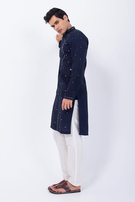 Buy Kaka Calcutta Blue Bamboo, Cotton, Silk Mirrors Pattern Kurta With Pyjama Buy_Kaka Calcutta_Blue Bamboo, Cotton, Silk Mirrors Pattern Kurta With Pyjama