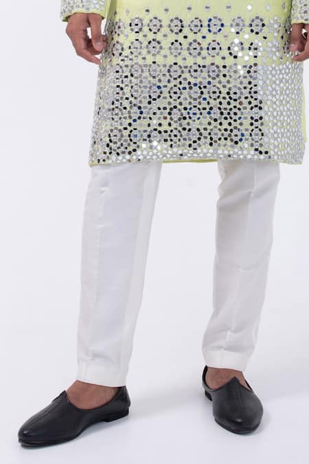 Kaka Calcutta Yellow Bamboo, Cotton, Silk Mirrors Floral Kurta With Pyjama Online at Aza Fashions Kaka Calcutta_Yellow Bamboo, Cotton, Silk Mirrors Floral Kurta With Pyjama _Online_at_Aza_Fashions