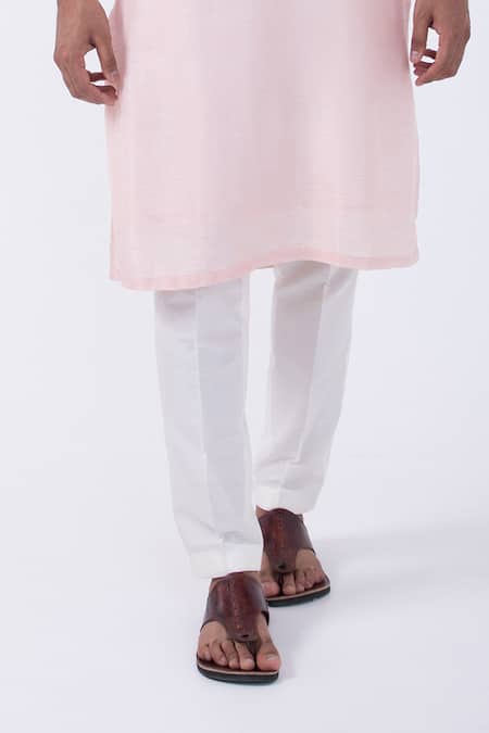 Shop_Kaka Calcutta_Pink Bamboo, Cotton, Silk Embroidery, Mirrors Swirl Threadwork Kurta With Pyjama _Online_at_Aza_Fashions