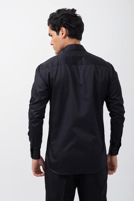 Shop Kaka Calcutta Black Gingham Beads Embellished Shirt at Aza Fashions Shop_Kaka Calcutta_Black Gingham Beads Embellished Shirt _at_Aza_Fashions