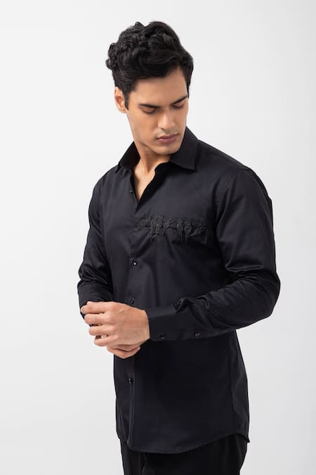 Kaka Calcutta Black Gingham Beads Embellished Shirt Online at Aza Fashions Kaka Calcutta_Black Gingham Beads Embellished Shirt _Online_at_Aza_Fashions