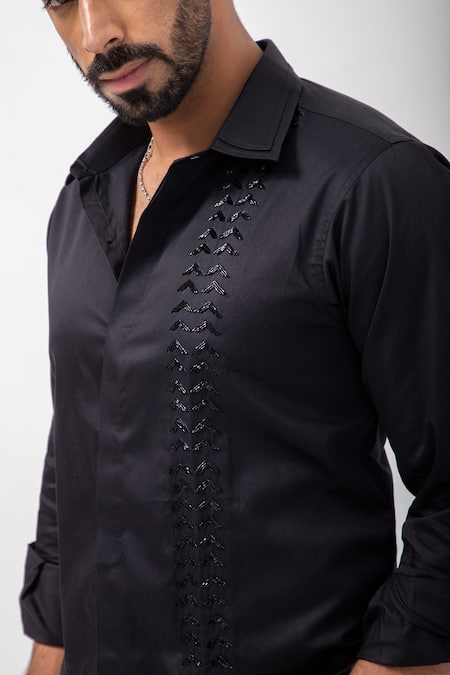Kaka Calcutta Black Gingham Beads Geometric Embellished Shirt Online at Aza Fashions Kaka Calcutta_Black Gingham Beads Geometric Embellished Shirt _Online_at_Aza_Fashions