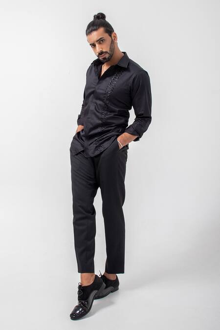 Buy Kaka Calcutta Black Gingham Beads Geometric Embellished Shirt Online at Aza Fashions Buy_Kaka Calcutta_Black Gingham Beads Geometric Embellished Shirt _Online_at_Aza_Fashions