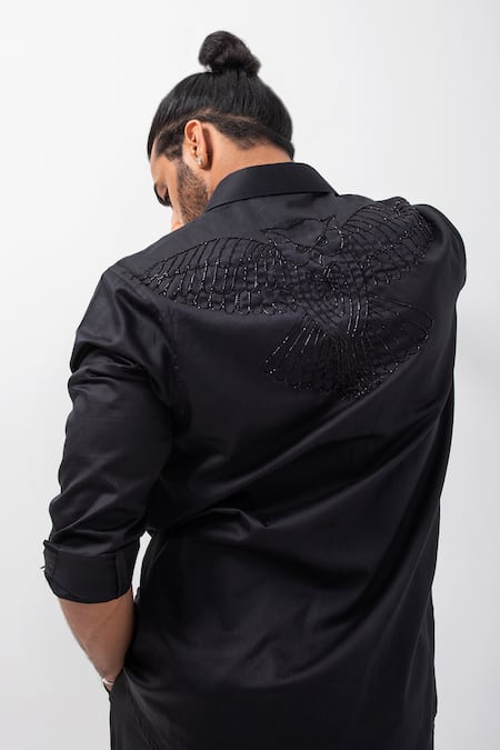 Buy Kaka Calcutta Black Gabardine Beads Embellished Placement Shirt Online at Aza Fashions Buy_Kaka Calcutta_Black Gabardine Beads Embellished Placement Shirt _Online_at_Aza_Fashions
