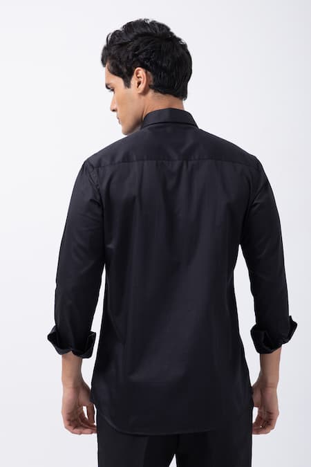 Shop Kaka Calcutta Black Gingham Beads Leopard Embellished Shirt at Aza Fashions Shop_Kaka Calcutta_Black Gingham Beads Leopard Embellished Shirt _at_Aza_Fashions