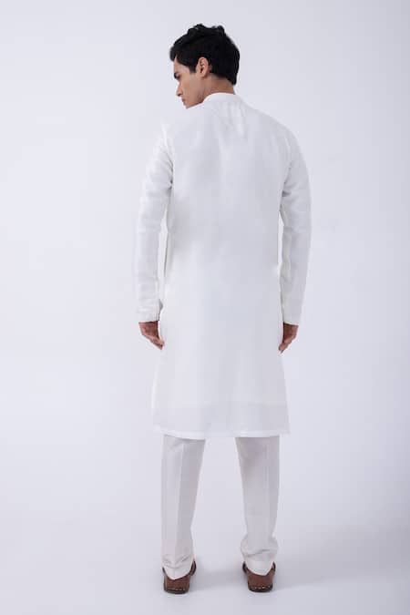 Shop Kaka Calcutta Ivory Bamboo, Cotton, Silk Solid Kurta And Pyjama Set at Aza Fashions Shop_Kaka Calcutta_Ivory Bamboo, Cotton, Silk Solid Kurta And Pyjama Set _at_Aza_Fashions