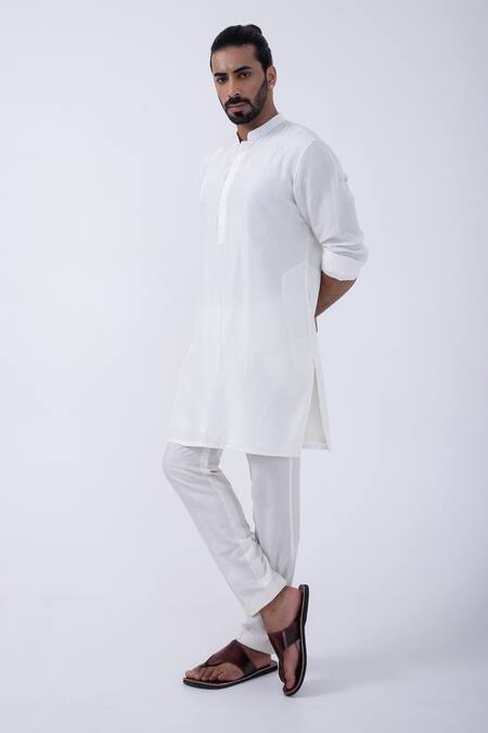 Buy Kaka Calcutta Ivory Bamboo, Cotton, Silk Solid Kurta And Pyjama Set Online at Aza Fashions Buy_Kaka Calcutta_Ivory Bamboo, Cotton, Silk Solid Kurta And Pyjama Set _Online_at_Aza_Fashions
