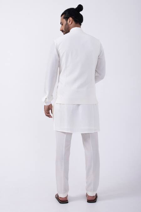 Shop Kaka Calcutta Ivory Bamboo, Silk, Cotton Mirrors, Embroidery Bundi Jacket And Kurta Set at Aza Fashions Shop_Kaka Calcutta_Ivory Bamboo, Silk, Cotton Mirrors, Embroidery Bundi Jacket And Kurta Set _at_Aza_Fashions