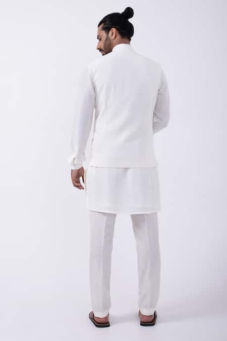 Shop Kaka Calcutta Ivory Cotton Mirrors, Embroidery Bundi Jacket at Aza Fashions Shop_Kaka Calcutta_Ivory Cotton Mirrors, Embroidery Bundi Jacket _at_Aza_Fashions