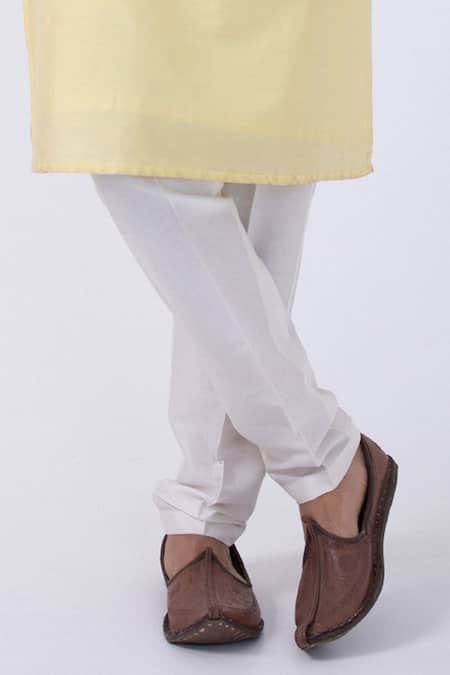 Kaka Calcutta_Yellow Bamboo, Cotton, Silk Embroidery, Cut Work Cutdana Kurta Set With Jacket _Online_at_Aza_Fashions