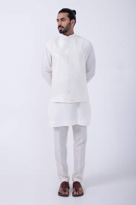 Kaka Calcutta Ivory Bamboo, Cotton Cut Work Cutdana Bundi Jacket And Kurta Set at Aza Fashions Kaka Calcutta_Ivory Bamboo, Cotton Cut Work Cutdana Bundi Jacket And Kurta Set _at_Aza_Fashions