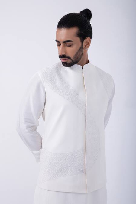 Buy Kaka Calcutta Ivory Bamboo, Cotton Cut Work Cutdana Bundi Jacket And Kurta Set Buy_Kaka Calcutta_Ivory Bamboo, Cotton Cut Work Cutdana Bundi Jacket And Kurta Set