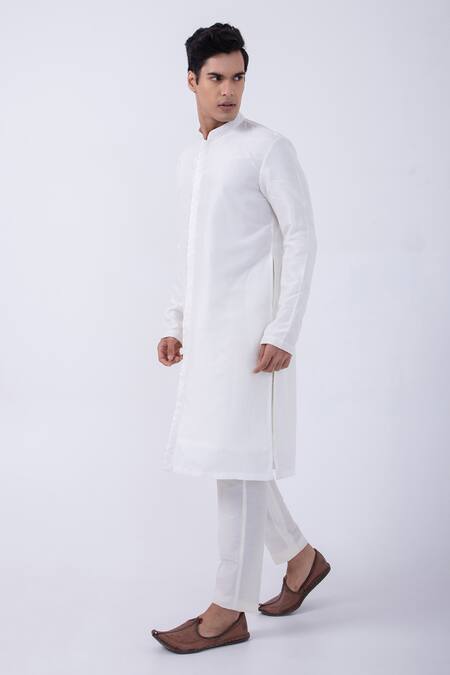 Buy Kaka Calcutta Ivory Bamboo, Cotton, Silk Cut Work Collar Kurta And Pyjama Set Online at Aza Fashions Buy_Kaka Calcutta_Ivory Bamboo, Cotton, Silk Cut Work Collar Kurta And Pyjama Set _Online_at_Aza_Fashions