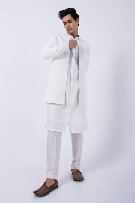 Buy Kaka Calcutta Ivory Bamboo, Cotton, Silk, Satin Cut Work, Embroidery Jacket And Kurta Set Buy_Kaka Calcutta_Ivory Bamboo, Cotton, Silk, Satin Cut Work, Embroidery Jacket And Kurta Set