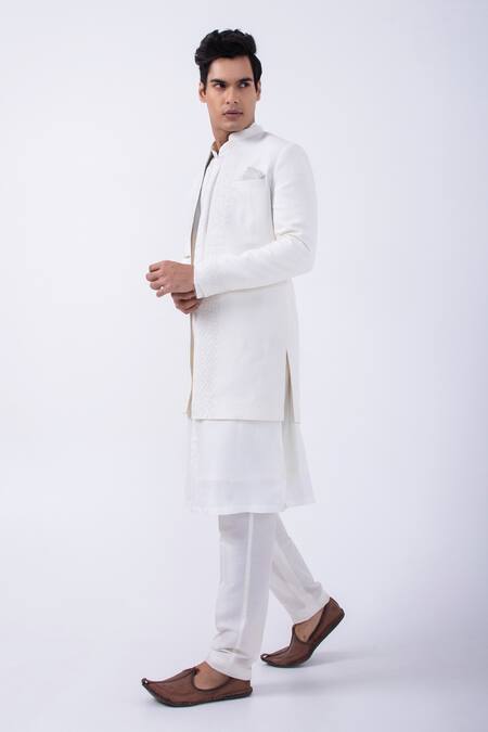 Buy_Kaka Calcutta_Ivory Suiting Embroidered Cutdana Jacket _Online_at_Aza_Fashions
