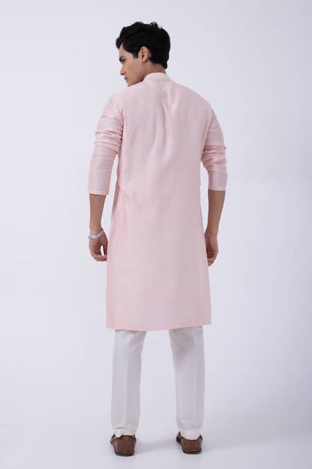 Shop Kaka Calcutta Pink Bamboo, Cotton, Silk Baby Kurta And Ivory Pyjama Set at Aza Fashions Shop_Kaka Calcutta_Pink Bamboo, Cotton, Silk Baby Kurta And Ivory Pyjama Set _at_Aza_Fashions