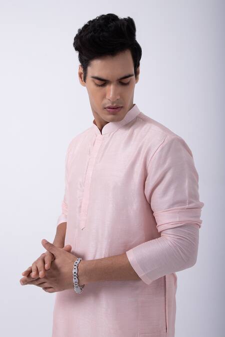 Shop Kaka Calcutta Pink Bamboo, Cotton, Silk Baby Kurta And Ivory Pyjama Set Online at Aza Fashions Shop_Kaka Calcutta_Pink Bamboo, Cotton, Silk Baby Kurta And Ivory Pyjama Set _Online_at_Aza_Fashions