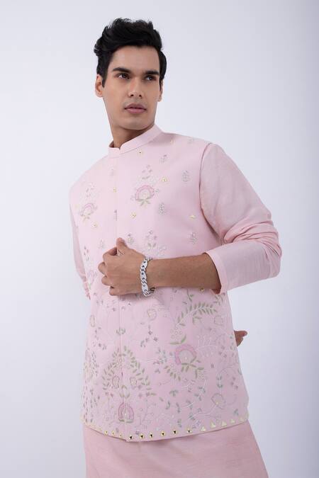 Kaka Calcutta Pink Bamboo, Cotton, Silk Mirrors, Embroidery Bundi Jacket Set at Aza Fashions Kaka Calcutta_Pink Bamboo, Cotton, Silk Mirrors, Embroidery Bundi Jacket Set _at_Aza_Fashions