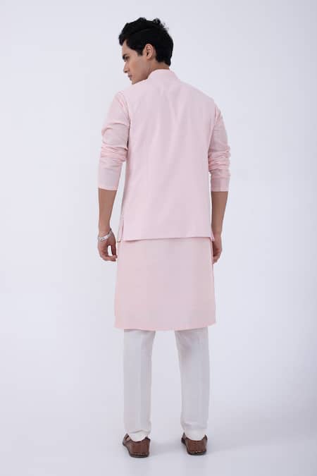 Shop_Kaka Calcutta_Pink Cotton Mirrors, Embroidery Bundi Jacket _at_Aza_Fashions