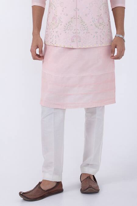 Buy_Kaka Calcutta_Pink Bamboo, Cotton, Silk Plain Kurta And Pyjama Set _Online_at_Aza_Fashions